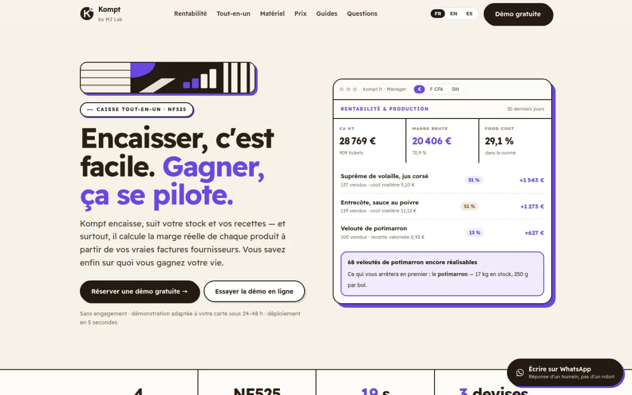 Kompt — écran réel du site