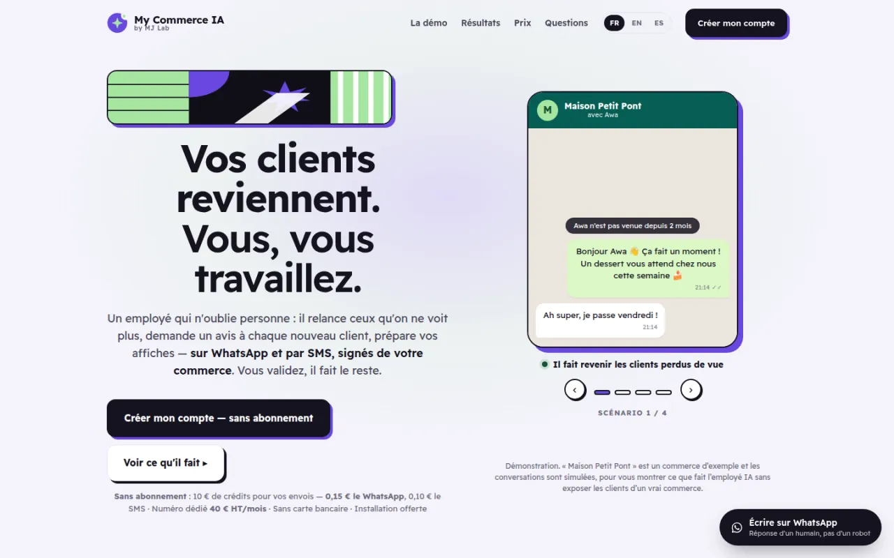 My Commerce IA — écran réel du site