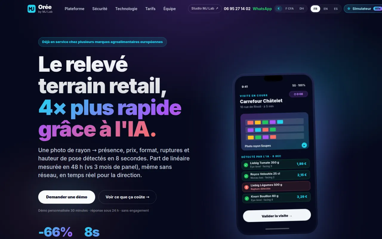 Orée — écran réel du site