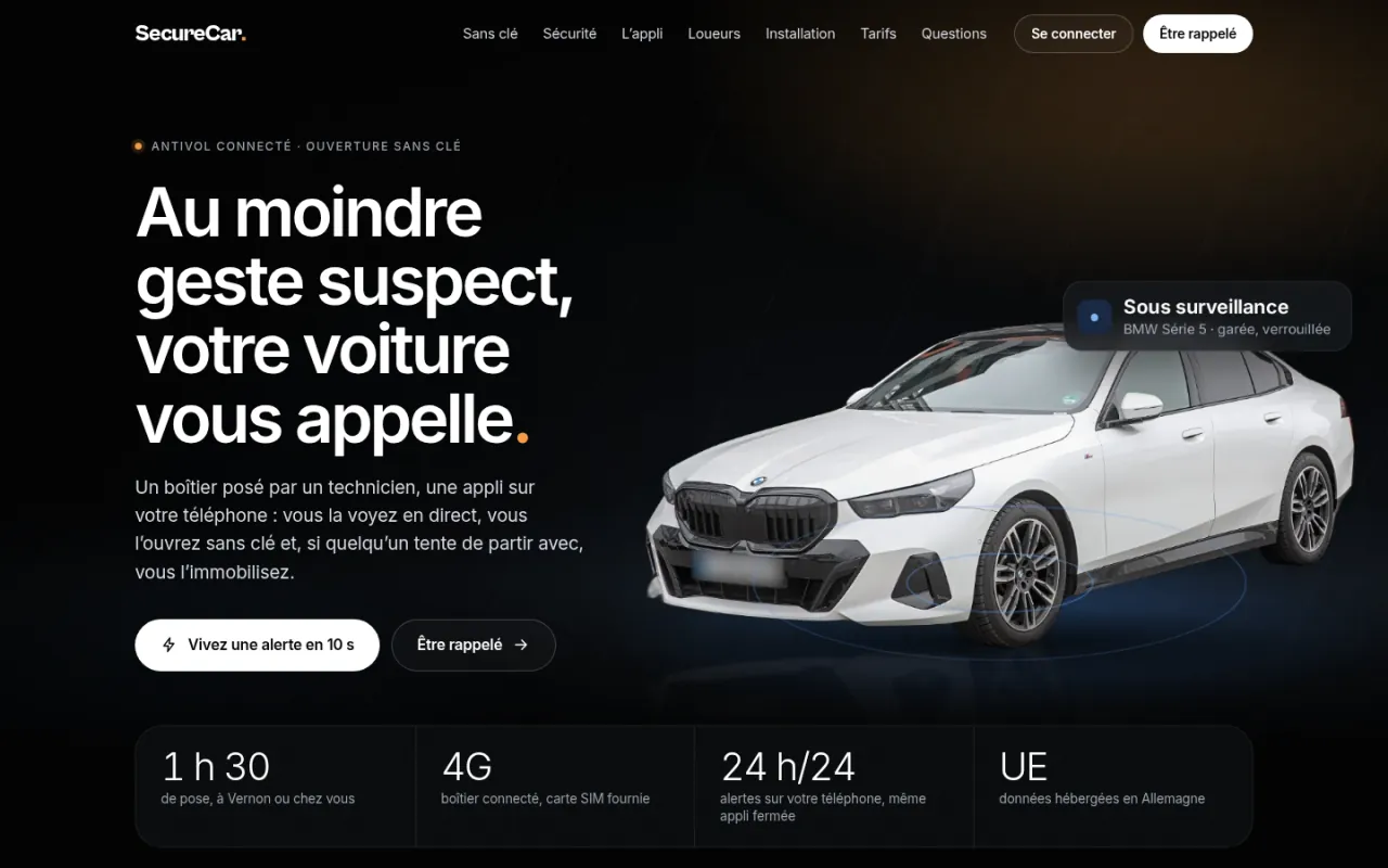 SecureCar — écran réel du site